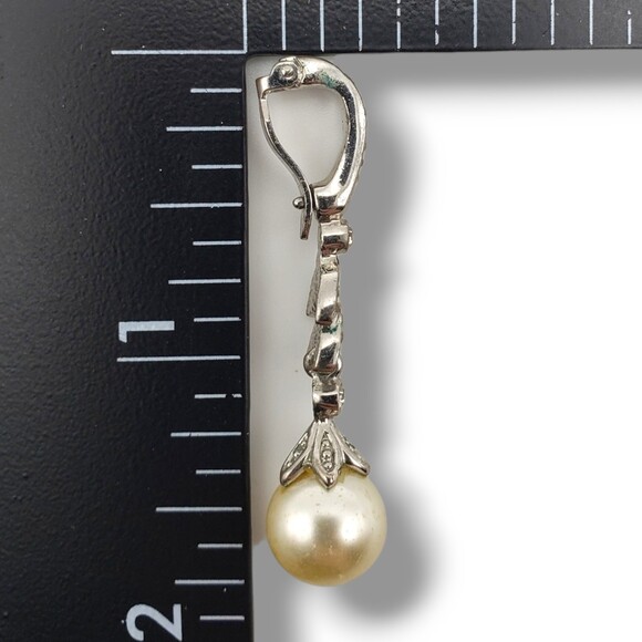 Silver Tone Rhinestone Floral Imitation Pearl Dangle Drop Pendant - Picture 6 of 6